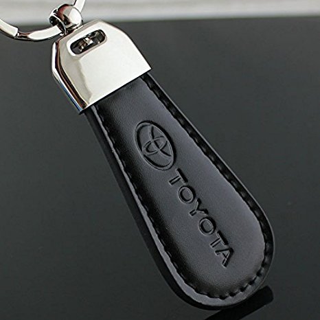 3D Waterdrop Shape Keychain Logo Metal Faux Black Leather Brief Type Key Ring Male Alloy Circle Auto Car Emblem Key Chain (Toyota)