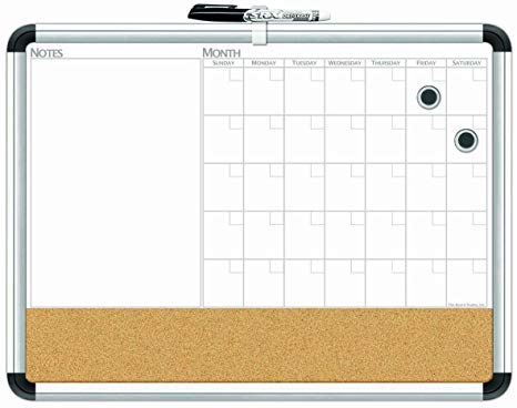 Board Dudes 17" x 23" Aluminum Framed Magnetic 3-In-1 Dry Erase Cork Calendar Board (CXP65)