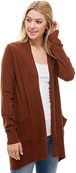 Alexander   David Women's Basic Open Front Long Sleeved Soft Knit Cardigan Sweater Lightweight with Pockets