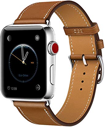 Leather Band Compatible with iWatch 44mm 42mm, Genuine Leather Strap Bands Replacement for iWatch Series 4 44 mm Series 3 Series 2 Series 1 42 mm, Brown