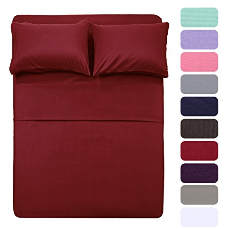 HOMELIKE COLLECTION 4 Piece Bed Sheet Set (Twin,Burgudy) 1 Flat Sheet,1 Fitted Sheet and 2 Pillow Cases,100% Brushed Microfiber 1800 Luxury Bedding,Deep Pockets,Extra Soft & Fade Resistant