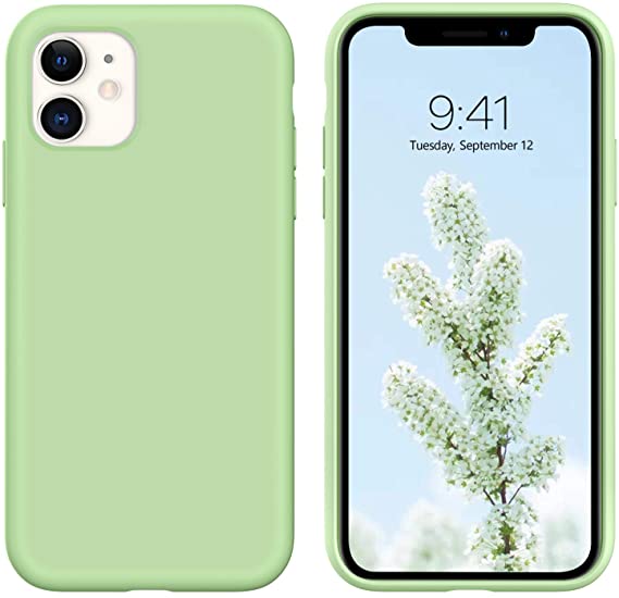 iPhone 11 Case,DUEDUE Liquid Silicone Soft Gel Rubber Slim Cover with Microfiber Cloth Lining Cushion Shockproof Full Protective Anti Scratch Case for iPhone 11 6.1" for Women Men,Matcha Green