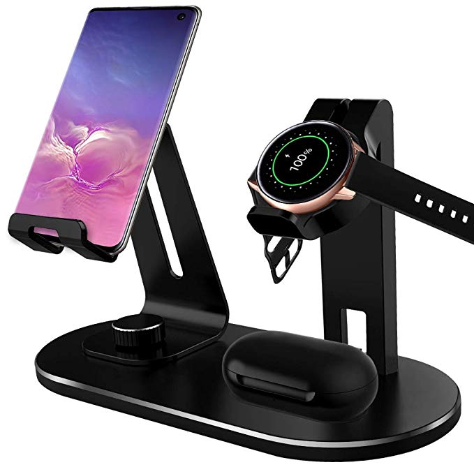 Charging Stand Compatible Samsung Glalaxy Watch Active Charger, NaHai 4 in 1 Silicone Charging Stand Dock Holder for Samsung Galaxy Watch Active 40mm SM-R500 Smart Watch (Active: Black Stand)