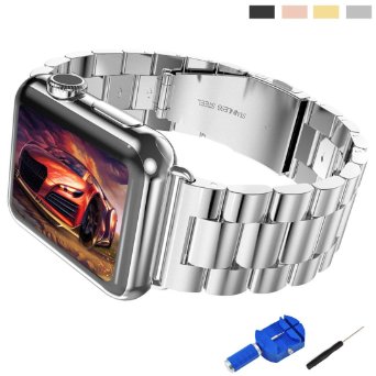 Phonewatch Apple Watch Band, Metal Stainless Steel iWatch Strap Bracelet Link with Milled Polishing Shiny Solid Connector Adapter Replacement Apple Watch 38mm Silver