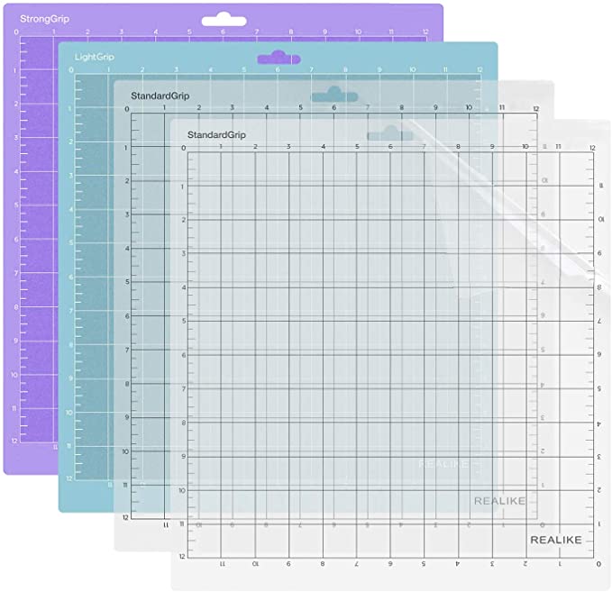 RALIKE 12 x 12 Cutting Mat for Cricut, for Silhouette Cameo (4Mats- 2 StandardGrip, 1 LightGrip, 1 StrongGrip), Gridded Adhesive Non-Slip Cut Mat Replacement Accessories Set for Craft Vinyl