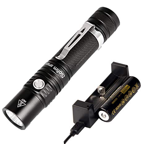 Sofirn SP32A 1550 Lumen Professional LED Flashlight, 6 Modes and Stepdown (2 Light Groups), Neutral White Cree LED with Rechargeable 18650 Battery and USB Charger