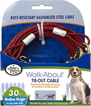 Four Paws Four Paws Vinyl Coated Rust Proof Medium Weight Tie-Out Cable for Dogs