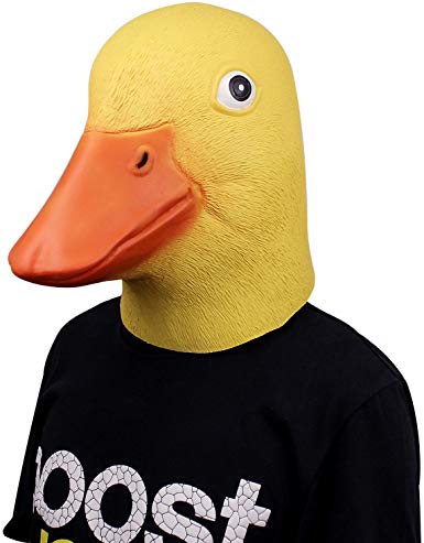 Deluxe Novelty Halloween Costume Latex Duck Head Mask Adult Size Yellow and Blue