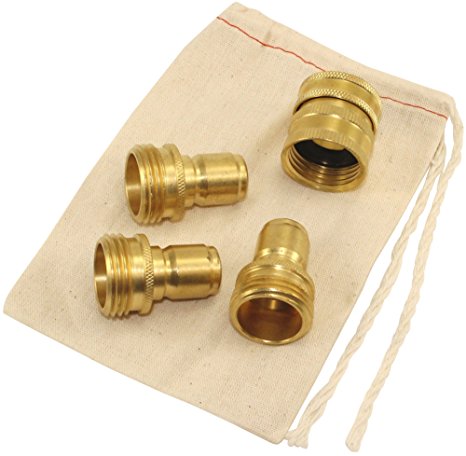 Garden Hose Quick Connect Brass Fittings – 1 Female and 3 Male Kit – Easily Snap and Disconnect Attachments to Your Water Hose
