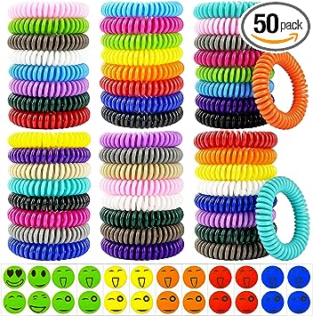 Mosquito Repellent Bracelets 50 Pack, Individually Wrapped Mosquito Repellent Bands with 60 Pcs Mosquito Repellent Stickers, DEET-Free Mosquito Wristbands Patches for Adults and Kids Indoor Outdoor