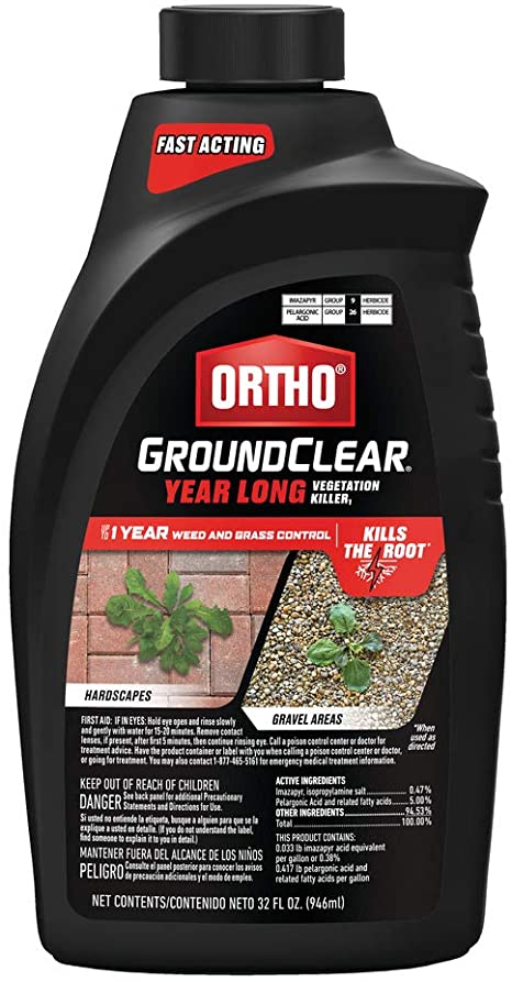 Ortho GroundClear Year Long Vegetation Killer1 - Concentrate, Visible Results in 3 Hours, Kills Weeds and Grasses to the Root When Used as Directed, Up to 1 Year of Weed and Grass Control, 32 oz.
