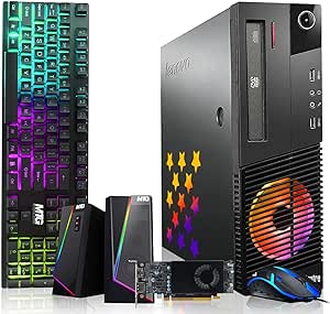 Lenovo Desktop PC Gaming Bundle - Intel Core i7, 16GB RAM, 512GB SSD, AMD RX 550, RGB Speaker, RGB Keyboard Mouse, WiFi, Win 10 Pro (Renewed)