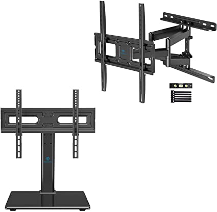 PERLESMITH TV Stand Bundle with Full Motion TV Wall Mount for 32-55 inch TVs