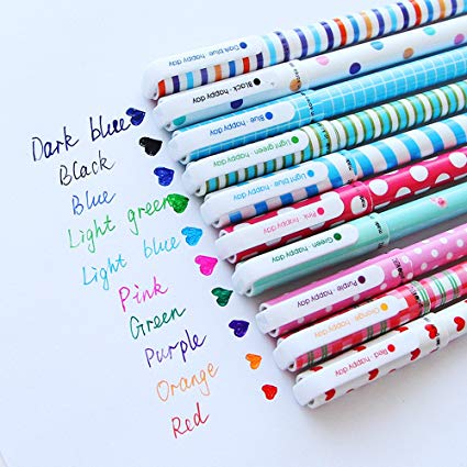 Multi Colors Gel Ink Pen Cute Warm Color Style Pin Type Ink Pen 10 Colors Set