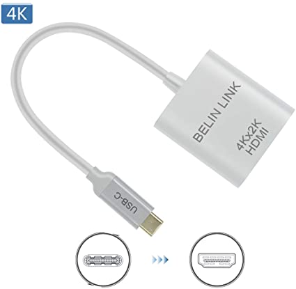 BELIN LINK USB C to HDMI Adapter, USB C(Type C) to HDMI Adapter Cable for MacBook Pro 2019/2018/2017, MacBook Air 2018, Surface Go, Huawei Mate 10/20/30, Dell XPS 13, Lenovo Miix 510,and More(Silver)