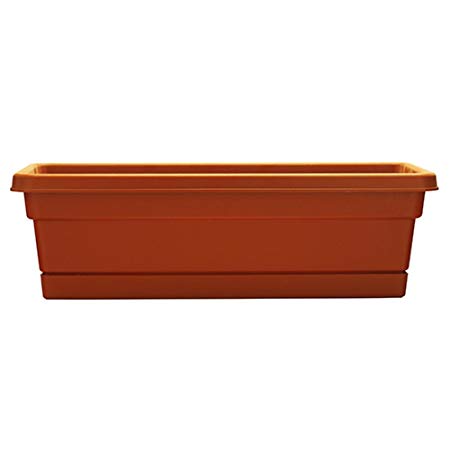 Southern Patio 30" Rolled Rim Window Box with Attached Tray, Terra Cotta
