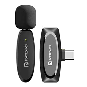 Portronics Dash 7 Omnidirectional Type C Wireless Microphone, Noise Cancellation, Plug & Play, Lapel Wireless Mic for Video Recording, Supports Type C Android, iPhone, Camera, Laptop(Black)