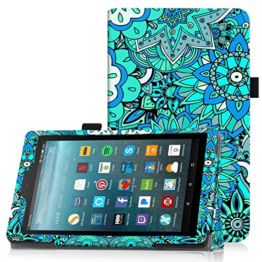 Famavala Folio Case Cover For 7-Inch Fire 7 Tablet [5th Generation 2015/7th Generation 2017] (Mintflower)