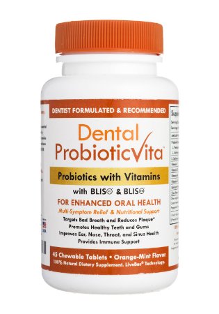 Dental ProbioticVita with BLIS Oral Probiotics with Vitamins - Fights Bad Breath Plaque and Dry Mouth - BLIS K12M18 Strains - Dentist Recommended Sugar Free Chewable Supplement