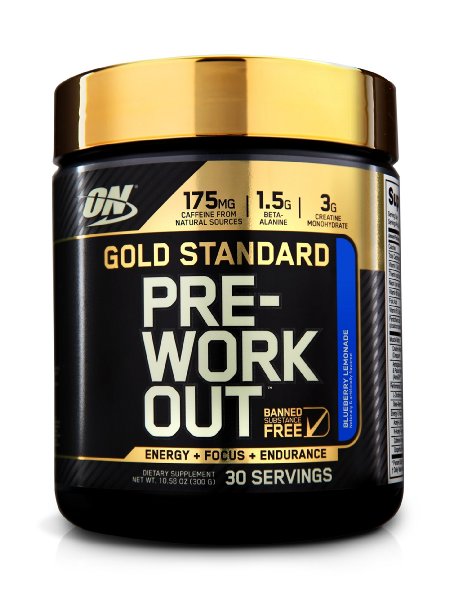 Optimum Nutrition Gold Standard Pre-Workout 30 Serve Supplement Blueberry Lemonade 300 Gram