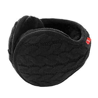 Surblue Unisex Warm Knit Cashmere Winter Pure Color Earmuffs with Fur Earwarmer, Adjustable Wrap