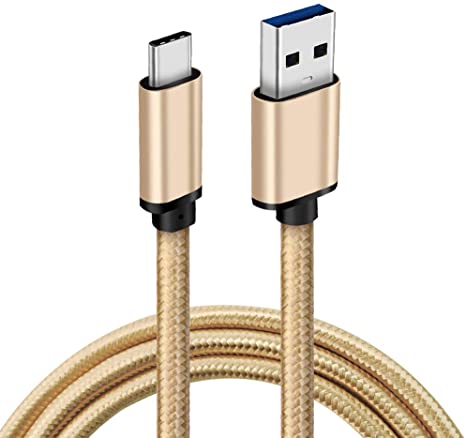 CBUS 6ft Heavy-Duty Braided Fast Charging USB-C to USB-A Compatible with iPad Air (2020), iPad Pro (2018/2020/2021), Samsung Galaxy Tab S7 FE, S7/S7 , S6/S6 Lite, S5/S5e (Beige Gold)