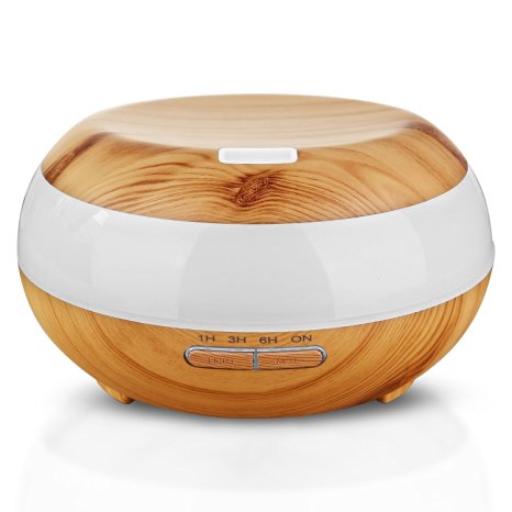 Essential Oil Diffuser,Cooper GTV 300ml Wooden Grain Aromatherapy Essential Oil Diffuser Ultrasonic Air Humidifier with 4 Timer Settings,7 Color Changing LED- Waterless Auto off,Sent Cleaning Cloth