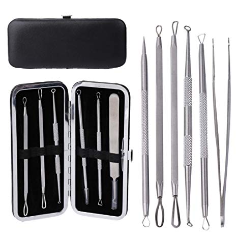 Rockrok Blackhead Remover, 6PCS Pimple Extractor Comedone Tweezers Facial Treatment Tool Kit for Blemish Whitehead Acne Removal, Zit Popping