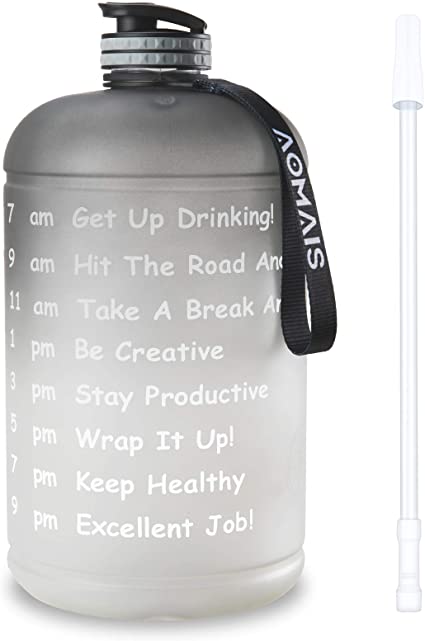 AOMAIS Gallon Water Bottle with Motivational Time Marker, Large 128oz/74oz, Leak-Proof, Wide Mouth, BPA Free Water Bottles for Sports Gym Fitness Work