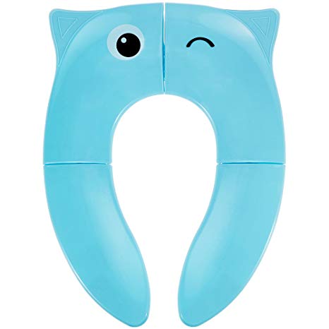 Lictin Foldable Potty Toilet Training Seat - Portable Travel Potty Training Seat for Toddler, Baby Toilet Seat Covers Liners with 4 Non-Slip Pads(Owl Design, Blue)