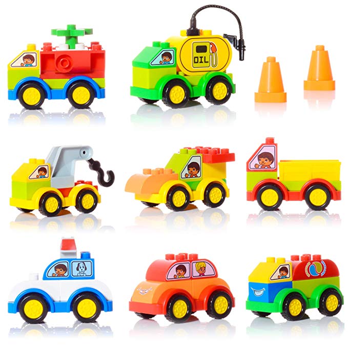 48 Pieces Build Your Own Toy Cars Set Construction Building Blocks Building Bricks Kids Boys Girls Gift Compatible with Lego Duplo (Age 3 )