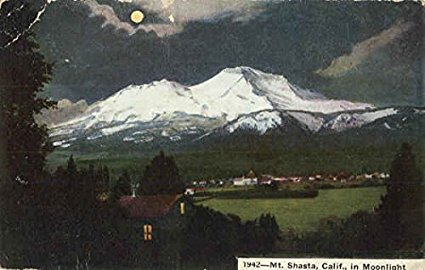 Mt.Shasta, in Moonlight Mount Shasta, California Original Vintage Postcard