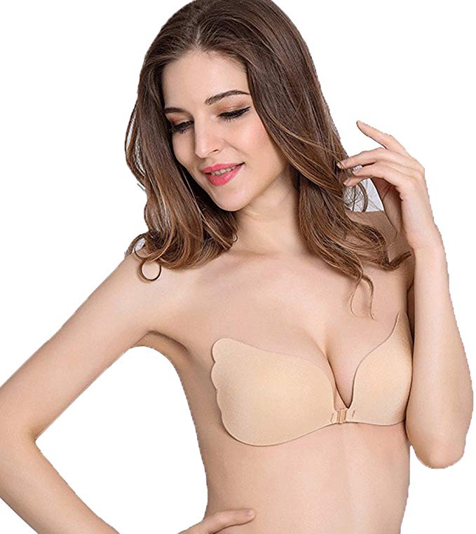 MITALOO Wing Shape Self Adhesive Backless Push up Plunge Bra Sticky Invisible Strapless Bra with Buckle