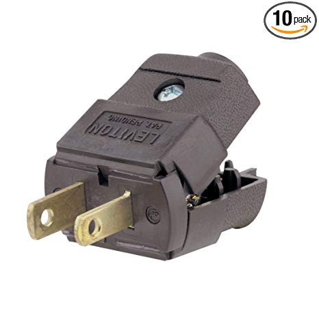 Leviton 101-P 15 Amp, 125V, NEMA 1-15P, 2P, 2W, Plug, Straight Blade, Residential Grade, Polarized, Non-Grounding, 10-Pack, Brown