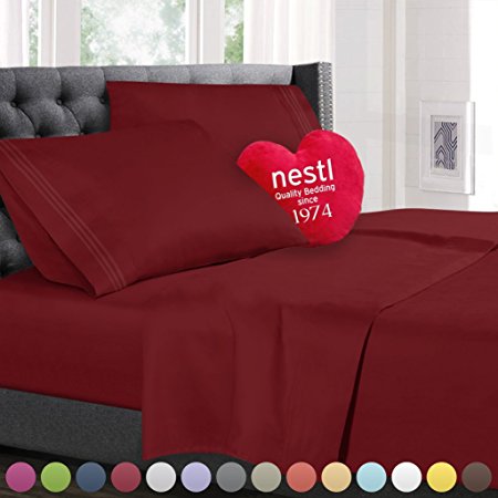 King Size Bed Sheets Set, Red Burgundy, Best Quality Bedding Sheet Set, 4-Piece Bed Set, Extra Deep Pockets Fitted Sheet, 100% Luxury Soft Microfiber - Hypoallergenic, Cool & Breathable