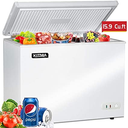 Commercial Top Chest Freezer - Kitma 15.9 Cu. Ft Deep Ice Cream Freezer with 2 Storage Baskets, Adjustable Thermostat, Lock,Rollers, White