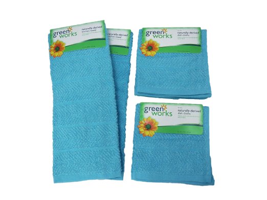 Green Works 6-Piece Kitchen Towel Set, Blue