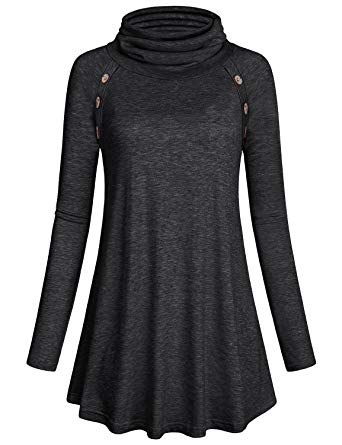 Kimmery Womens Long Sleeve Button Embellished Casual Basic Tunic Tops Blouse