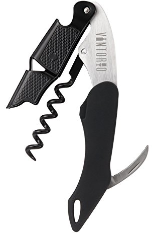 Vintorio Waiters Corkscrew - The Only Wine Key with an Ergonomic Rubber Hilt - Professional Sommelier Wine and Beer Bottle Opener with Foil Cutter