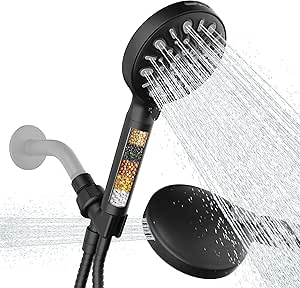 Gabrylly Filtered Shower Head with Handheld, High Pressure 8 Spray Mode Showerhead with Filters, Water Softener Filters Beads for Hard Water - Remove Chlorine - Reduces Dry Itchy Skin, Matte Black