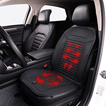 LARROUS Car Leather Heated Seat Cushion with Automatic Power On and Off,for Office Chair,Home and More,with Power Adapter.(12Volt,PUC,Black)