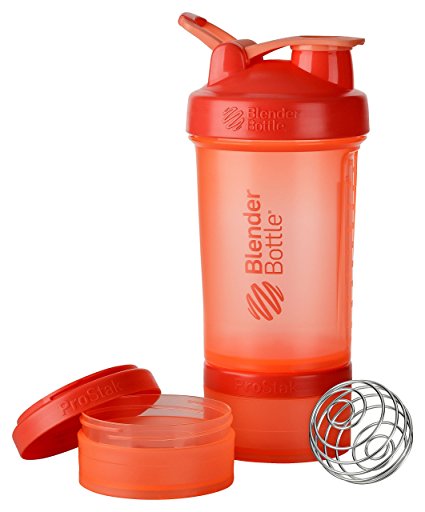 BlenderBottle ProStak System with 22-Ounce Bottle and Twist n' Lock Storage, Coral