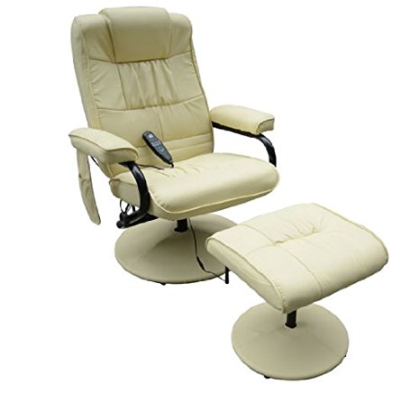 Homcom Faux Leather Massage Recliner Chair Easy Sofa Armchair Beauty Couch Bed with Foot Stool Cream