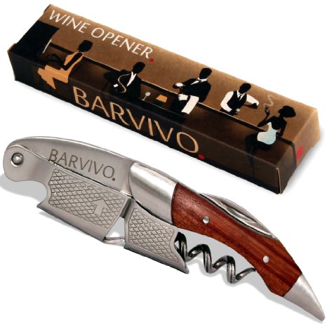 Barvivo Waiters Corkscrew, Bottle Opener for Beer or Wine. Hand Sized Premium Wine Opener with Foil Cutter made of Rosewood and Thick Stainless Steel.