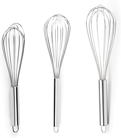 Fox Run Set of 3 Stainless Steel Wire Balloon Whisks, 8", 10" and 12-Inch