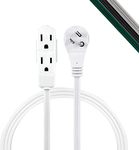 GE Indoor Extension Cord, 3 Ft Power Cable Outlet, 3 Grounded Outlets Power Strip, Right Angle Flat Extension Cord, 16 Gauge, UL Listed, White, 69869