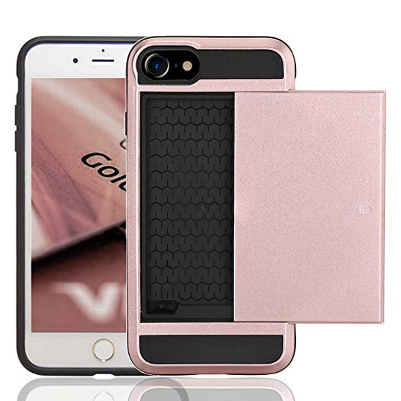iPhone 8 & iPhone 7 Case, Anzuo Wallet Case Card Slot Shell Impact Resistant Protective Shell Wallet Cover Shockproof Case Compatible Apple iPhone 7 /iPhone 8 (Rose Gold)