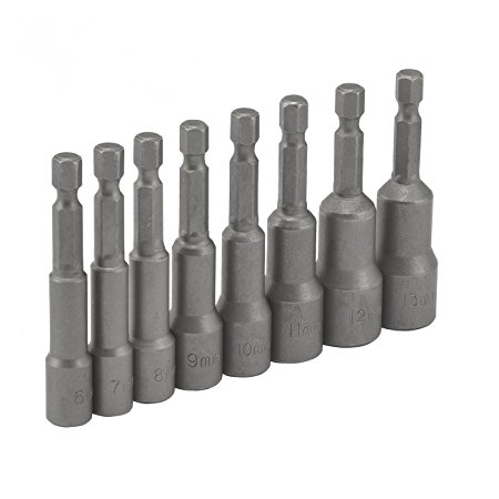 Neiko 10065A ¼-inch Hex Shank Magnetic Power Nut Setters, Metric | 6mm - 13mm | 8-Piece Set