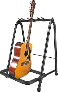 Pyle Foldable Universal Multi 3 Stand Portable Collapsible Instrument Floor Guitar Rack Holder w/Foam Padding-for Acoustic, Electric, Bass Guitar & Guitar Bag/Case PGST33,Black