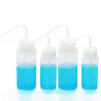 ULAB Scientific Economy Safety Wash Bottle Set, Wide-Mouth 250ml&500ml 2pcs for Each Size, LDPE Bottle with PP Draw Tube, UWB1004